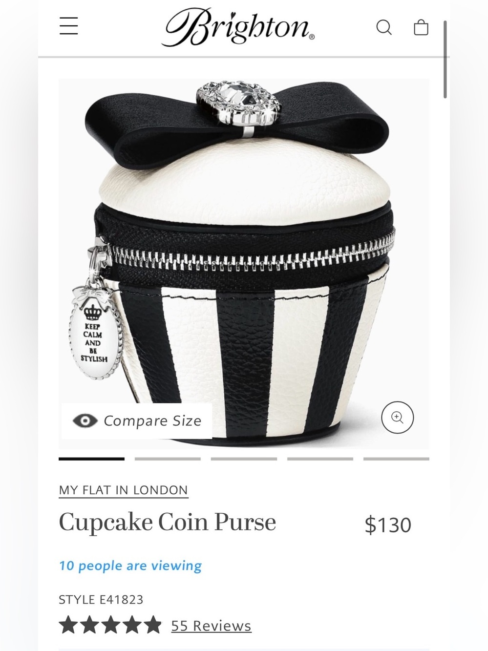 BRIGHTON My Flat In London RARE RETIRED Cupcake Case Black & White Crystal Bow - Picture 12 of 12